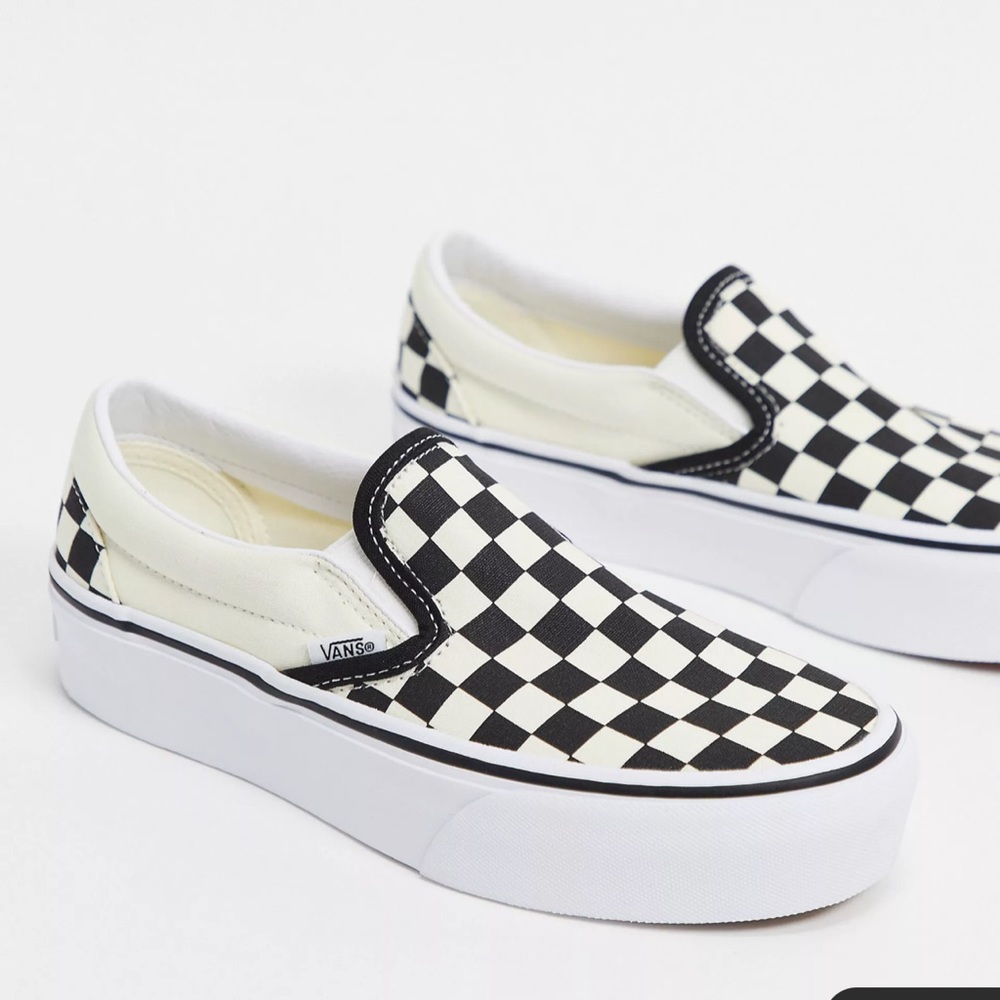 Vans Classic Slip-On Platform checkerboard trainers in black/white